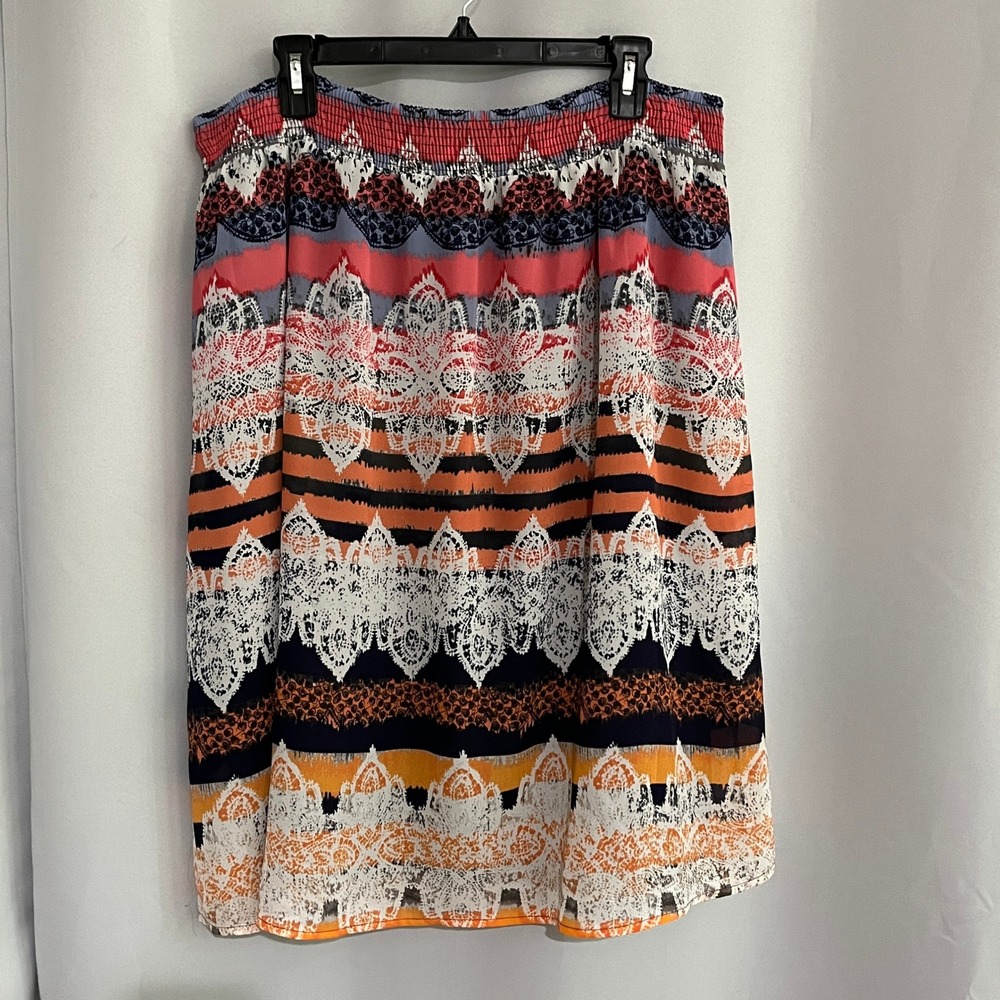 Christopher & Banks Skirt Women XL Multicolor Border Print Flowy Boho 1333 - Picture 2 of 8